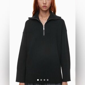 Aritzia Babaton Black Merino Wool Half-Zip Sweater